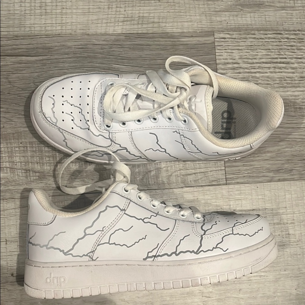 Drip Creationz White Sneakers with lighting bolt Design